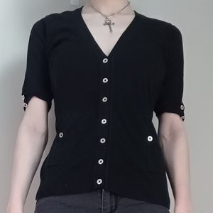 Silk & Cotton Black Cardigan W/ Silver Buttons